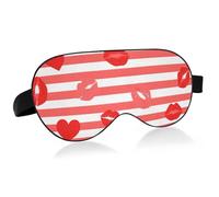 Red White Striped Heart Lip Love Travel Essential Eye mask for Travel with Elastic Adjustable Band Blackout Reusable Sleep Eye Cover Public Transportation