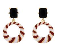 Red & White Striped Hollow Drop Earrings, Vintage-Inspired Square Stone Accent Statement Studs, Minimalist High-End Fashion Jewelry for Women