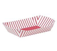 Red & White Striped Paper Snack Tray (33cm) Pack of 4 - Disposable Party Serving Trays for Movie Nights, Carnivals, and Picnics, 9.5" x 6"