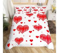 (Red White, Super King(No Comforter)) Love Heart Comforter Cover Romantic Themed Double Bedding Set for Adults Women Men Teens Cute Red Heart Print Duvet Cover Valentine'S Day Lover Bed Se