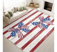 Red White Vintage Country Minimalist Rustic Area Rug 150 x 210 cm - Non Slip Washable Stripes Bows USA Rugs for Living Room Bedroom, Printed Carpet Design Indoor Carpet