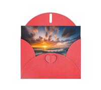 Red WHJSHOP Beach Maui Hawaii Sunset Sea Waves Clouds Prints Greeting Card - High-End Pearlescent Paper Double Sided Pearl Effect Love Buckle Pearl Paper Envelope
