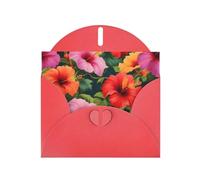 Red WHJSHOP Beautiful hibiscus flowers Prints Greeting Card - High-End Pearlescent Paper Double Sided Pearl Effect Love Buckle Pearl Paper Envelope