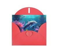 Red WHJSHOP Beautiful Underwater World Dolphins Coral Prints Greeting Card - High-End Pearlescent Paper Double Sided Pearl Effect Love Buckle Pearl Paper Envelope
