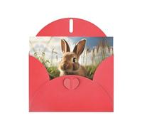 Red WHJSHOP Bunny on Green Grass Prints Greeting Card - High-End Pearlescent Paper Double Sided Pearl Effect Love Buckle Pearl Paper Envelope