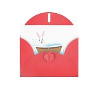 Red WHJSHOP Bunny taking a bath Prints Greeting Card - High-End Pearlescent Paper Double Sided Pearl Effect Love Buckle Pearl Paper Envelope