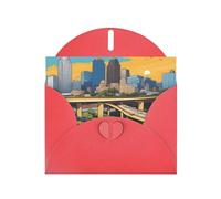 Red WHJSHOP Cartoon Austin Texas Prints Greeting Card - High-End Pearlescent Paper Double Sided Pearl Effect Love Buckle Pearl Paper Envelope