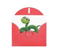 Red WHJSHOP Cartoon little green snake Prints Greeting Card - High-End Pearlescent Paper Double Sided Pearl Effect Love Buckle Pearl Paper Envelope