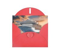 Red WHJSHOP Cruise ship on the sea Prints Greeting Card - High-End Pearlescent Paper Double Sided Pearl Effect Love Buckle Pearl Paper Envelope