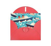 Red WHJSHOP cruise ship Prints Greeting Card - High-End Pearlescent Paper Double Sided Pearl Effect Love Buckle Pearl Paper Envelope