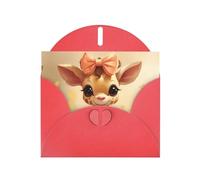 Red WHJSHOP Cute bow giraffe Prints Greeting Card - High-End Pearlescent Paper Double Sided Pearl Effect Love Buckle Pearl Paper Envelope