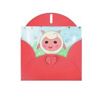 Red WHJSHOP cute lamb Prints Greeting Card - High-End Pearlescent Paper Double Sided Pearl Effect Love Buckle Pearl Paper Envelope