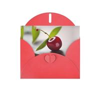 Red WHJSHOP Cute little Cherry Prints Greeting Card - High-End Pearlescent Paper Double Sided Pearl Effect Love Buckle Pearl Paper Envelope