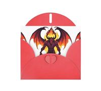 Red WHJSHOP Demon in hell flames Prints Greeting Card - High-End Pearlescent Paper Double Sided Pearl Effect Love Buckle Pearl Paper Envelope