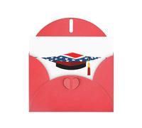 Red WHJSHOP Doctoral hat and national flag Prints Greeting Card - High-End Pearlescent Paper Double Sided Pearl Effect Love Buckle Pearl Paper Envelope