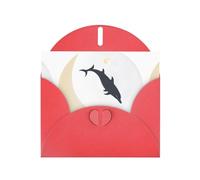 Red WHJSHOP Dolphin Crossing the Moon Prints Greeting Card - High-End Pearlescent Paper Double Sided Pearl Effect Love Buckle Pearl Paper Envelope