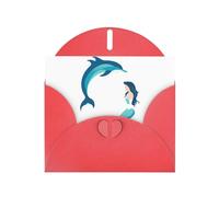 Red WHJSHOP Dolphins and Mermaids Prints Greeting Card - High-End Pearlescent Paper Double Sided Pearl Effect Love Buckle Pearl Paper Envelope