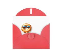 Red WHJSHOP Donut with sunglasses Prints Greeting Card - High-End Pearlescent Paper Double Sided Pearl Effect Love Buckle Pearl Paper Envelope