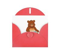 Red WHJSHOP Drawing board with little bear Prints Greeting Card - High-End Pearlescent Paper Double Sided Pearl Effect Love Buckle Pearl Paper Envelope