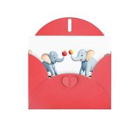 Red WHJSHOP Elephants fighting for the apple Prints Greeting Card - High-End Pearlescent Paper Double Sided Pearl Effect Love Buckle Pearl Paper Envelope