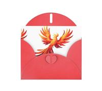 Red WHJSHOP Fire phoenix flying in the starry sky Prints Greeting Card - High-End Pearlescent Paper Double Sided Pearl Effect Love Buckle Pearl Paper Envelope