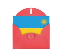 Red WHJSHOP Flag of Rwanda Prints Greeting Card - High-End Pearlescent Paper Double Sided Pearl Effect Love Buckle Pearl Paper Envelope