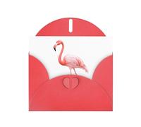 Red WHJSHOP Flamingo gently touching the water Prints Greeting Card - High-End Pearlescent Paper Double Sided Pearl Effect Love Buckle Pearl Paper Envelope