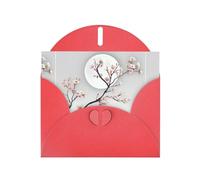 Red WHJSHOP Flower branches under the moon Prints Greeting Card - High-End Pearlescent Paper Double Sided Pearl Effect Love Buckle Pearl Paper Envelope