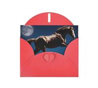 Red WHJSHOP Horse Under The Moon Prints Greeting Card - High-End Pearlescent Paper Double Sided Pearl Effect Love Buckle Pearl Paper Envelope