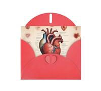 Red WHJSHOP Human Anatomy Heart Chart Prints Greeting Card - High-End Pearlescent Paper Double Sided Pearl Effect Love Buckle Pearl Paper Envelope