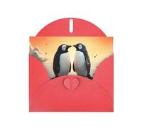 Red WHJSHOP i love penguins Prints Greeting Card - High-End Pearlescent Paper Double Sided Pearl Effect Love Buckle Pearl Paper Envelope