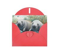 Red WHJSHOP Manatee Animals Prints Greeting Card - High-End Pearlescent Paper Double Sided Pearl Effect Love Buckle Pearl Paper Envelope