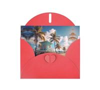 Red WHJSHOP Miami Beach, Florida Prints Greeting Card - High-End Pearlescent Paper Double Sided Pearl Effect Love Buckle Pearl Paper Envelope