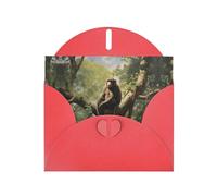 Red WHJSHOP Monkey sitting on a tree Prints Greeting Card - High-End Pearlescent Paper Double Sided Pearl Effect Love Buckle Pearl Paper Envelope