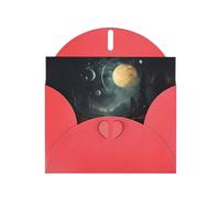 Red WHJSHOP Moon Stars and Planets Prints Greeting Card - High-End Pearlescent Paper Double Sided Pearl Effect Love Buckle Pearl Paper Envelope