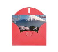Red WHJSHOP Mt. Fuji in early spring Prints Greeting Card - High-End Pearlescent Paper Double Sided Pearl Effect Love Buckle Pearl Paper Envelope