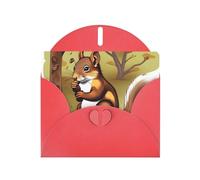 Red WHJSHOP Nut-eating squirrel Prints Greeting Card - High-End Pearlescent Paper Double Sided Pearl Effect Love Buckle Pearl Paper Envelope