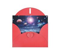Red WHJSHOP Outer Space Planets Prints Greeting Card - High-End Pearlescent Paper Double Sided Pearl Effect Love Buckle Pearl Paper Envelope