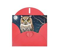 Red WHJSHOP Owl at Night Prints Greeting Card - High-End Pearlescent Paper Double Sided Pearl Effect Love Buckle Pearl Paper Envelope