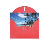 Red WHJSHOP Paradise Beach Palm Trees Prints Greeting Card - High-End Pearlescent Paper Double Sided Pearl Effect Love Buckle Pearl Paper Envelope