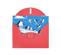 Red WHJSHOP penguins on the iceberg Prints Greeting Card - High-End Pearlescent Paper Double Sided Pearl Effect Love Buckle Pearl Paper Envelope