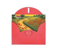 Red WHJSHOP Poppies Field Yellow Brick Road Prints Greeting Card - High-End Pearlescent Paper Double Sided Pearl Effect Love Buckle Pearl Paper Envelope