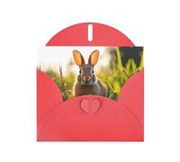 Red WHJSHOP Rabbit in the grass Prints Greeting Card - High-End Pearlescent Paper with Double-Sided Pearl Effect