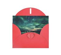 Red WHJSHOP Sea under the Aurora Borealis Prints Greeting Card - High-End Pearlescent Paper Double Sided Pearl Effect Love Buckle Pearl Paper Envelope