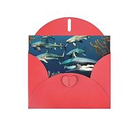 Red WHJSHOP Sharks under the sea Prints Greeting Card - High-End Pearlescent Paper Double Sided Pearl Effect Love Buckle Pearl Paper Envelope