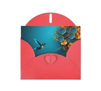 Red WHJSHOP Sprinting kingfisher Prints Greeting Card - High-End Pearlescent Paper Double Sided Pearl Effect Love Buckle Pearl Paper Envelope