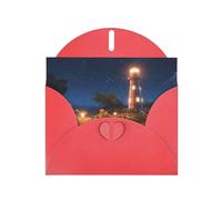 Red WHJSHOP Starfish Lighthouse Beach Prints Greeting Card - High-End Pearlescent Paper Double Sided Pearl Effect Love Buckle Pearl Paper Envelope