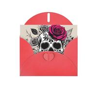 Red WHJSHOP Sugar Horror Skull Flowers Rose Prints Greeting Card - High-End Pearlescent Paper Double Sided Pearl Effect Love Buckle Pearl Paper Envelope