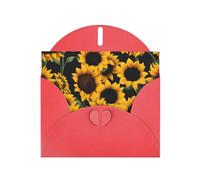 Red WHJSHOP Sunflower on Black B Prints Greeting Card - High-End Pearlescent Paper Double Sided Pearl Effect Love Buckle Pearl Paper Envelope