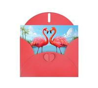 Red WHJSHOP Two flamingos Prints Greeting Card - High-End Pearlescent Paper Double Sided Pearl Effect Love Buckle Pearl Paper Envelope